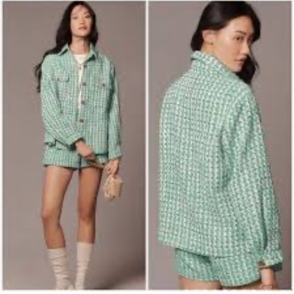 Maeve Jackets & Blazers - Anthropologie Maeve Plaid Tweed Relaxed Shacket Shirt Jacket Preppy Green M EUC